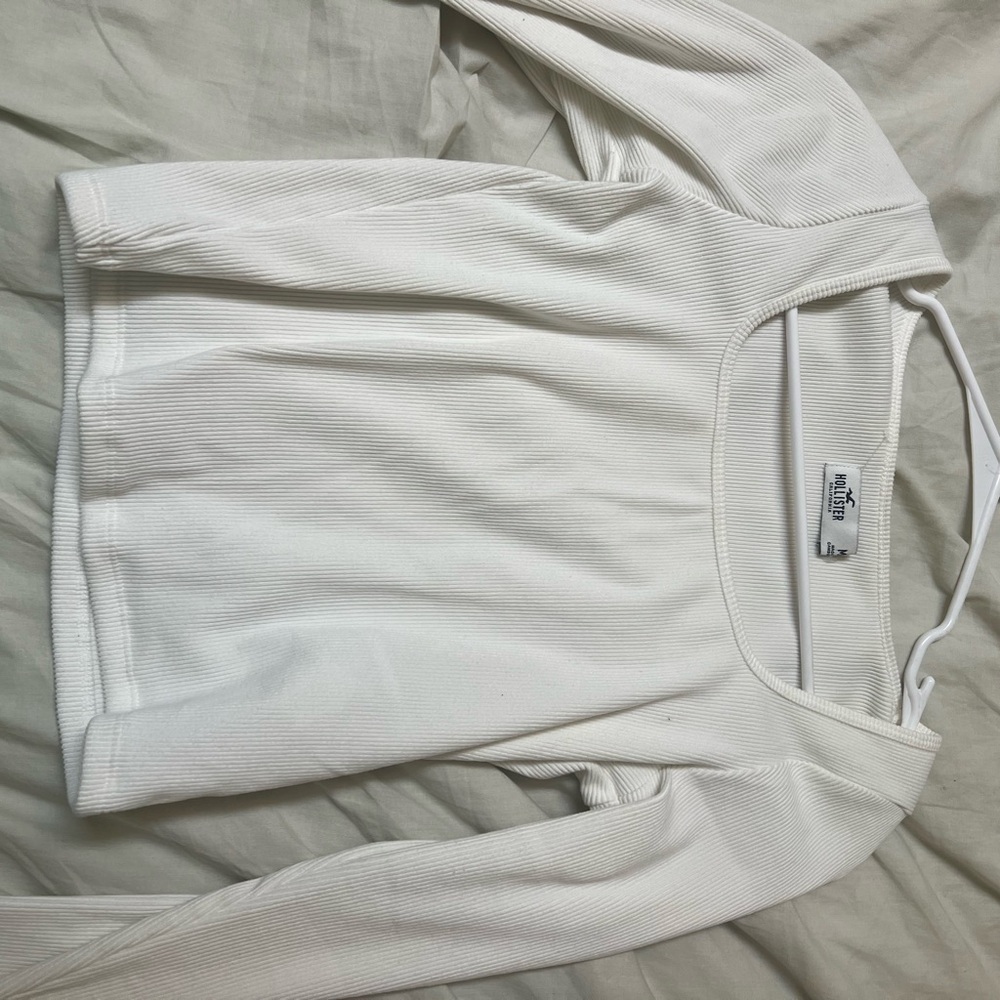 White Ribbed Long Sleeve Top